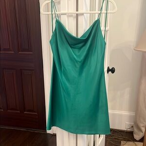 Alice + Olivia Emerald Green Satin Slip Mini Dress